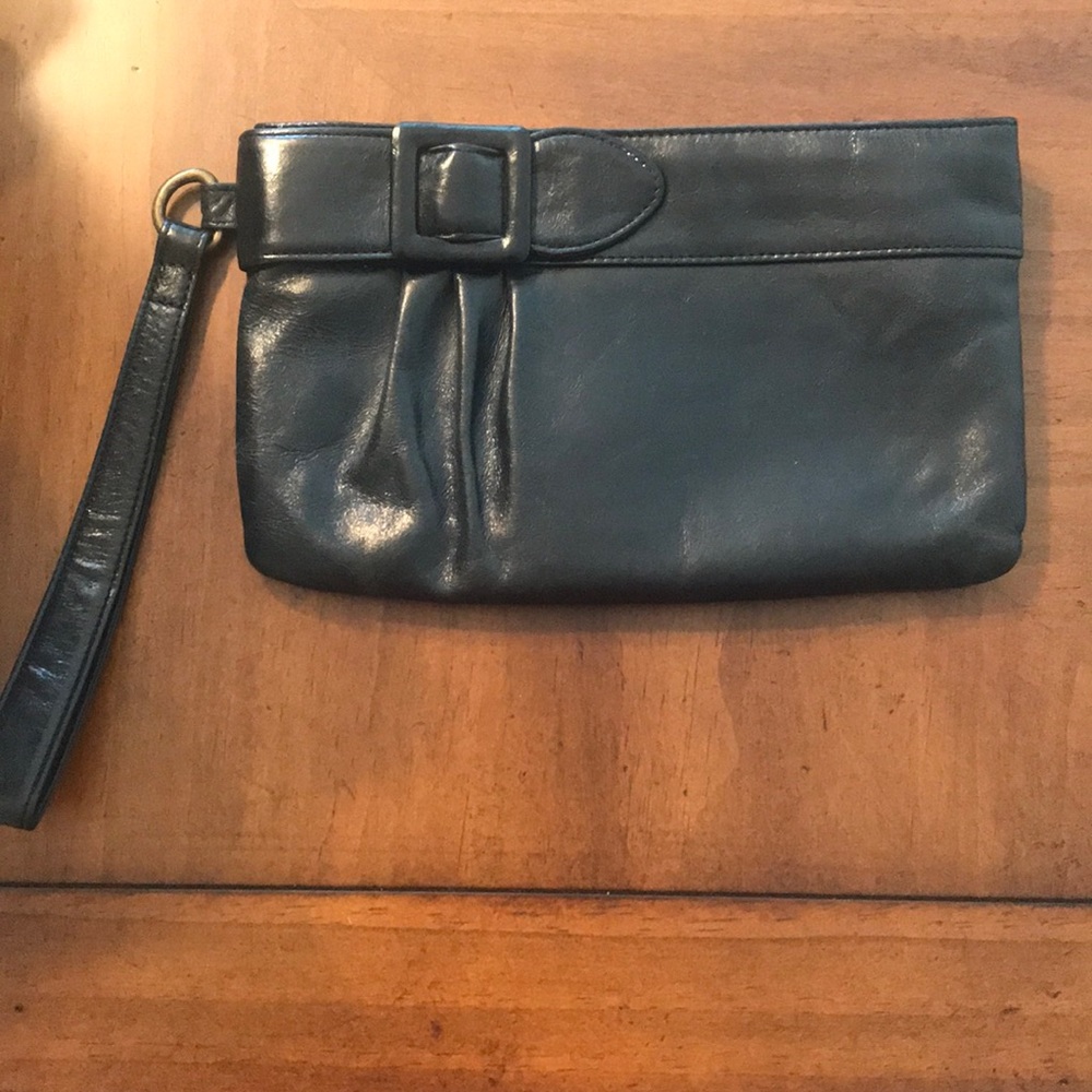 Black Leather Hobo Wristlet